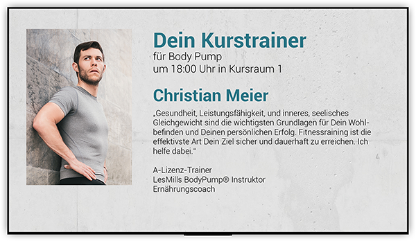 Kursplan Trainer Digital Signage für Fitnessclubs